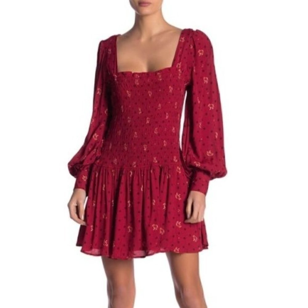 Free People Red Floral Mini Dress